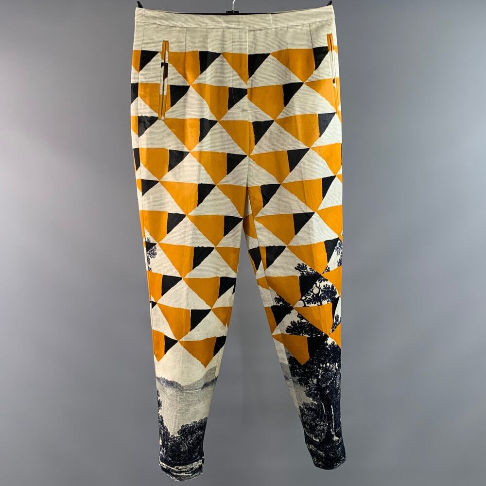 DRIES VAN NOTEN Size 6 Cream Navy & Gold Geometric Slim Fit Casual Pants